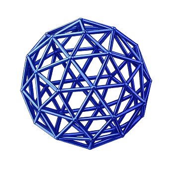 Blue 3D geometric wireframe sphere made of interconnected triangular shapes