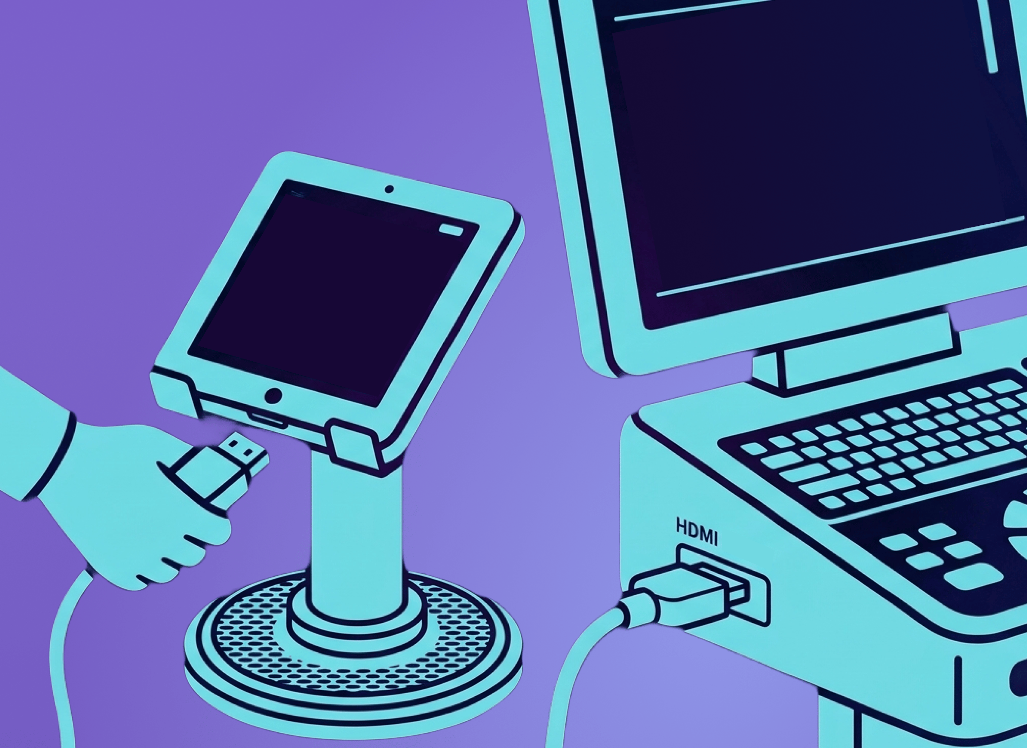 hand plugging ipad to ultrasound machine through HDMI