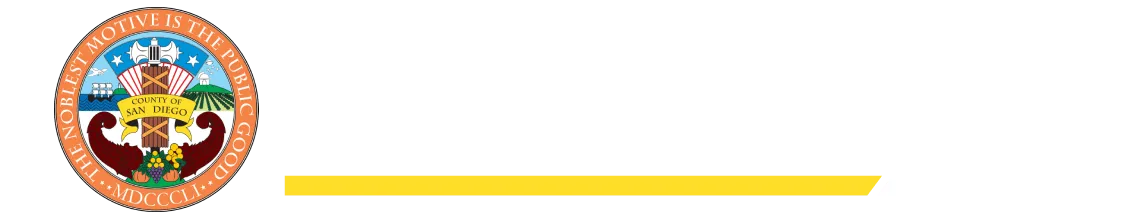 Seal of San Diego County next to text reading 'San Diego County Climate Commitment' with a yellow progress bar below.
