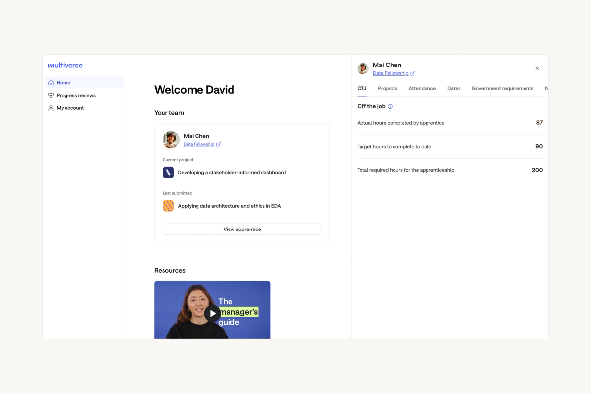 The Multiverse line manager dashboard