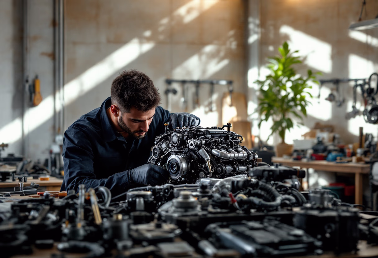 image of engine repair work