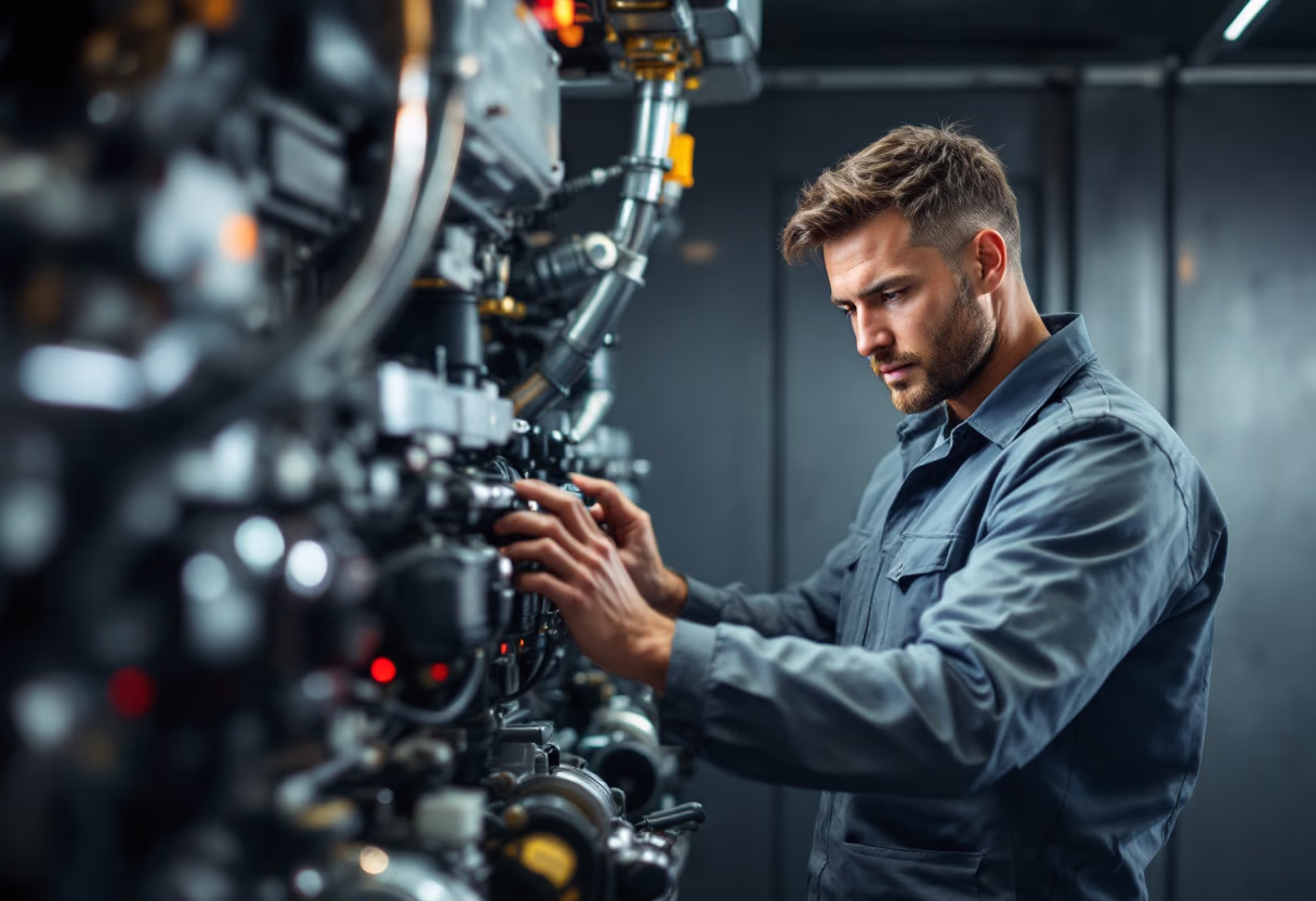 image of a marine engineer inspecting engines