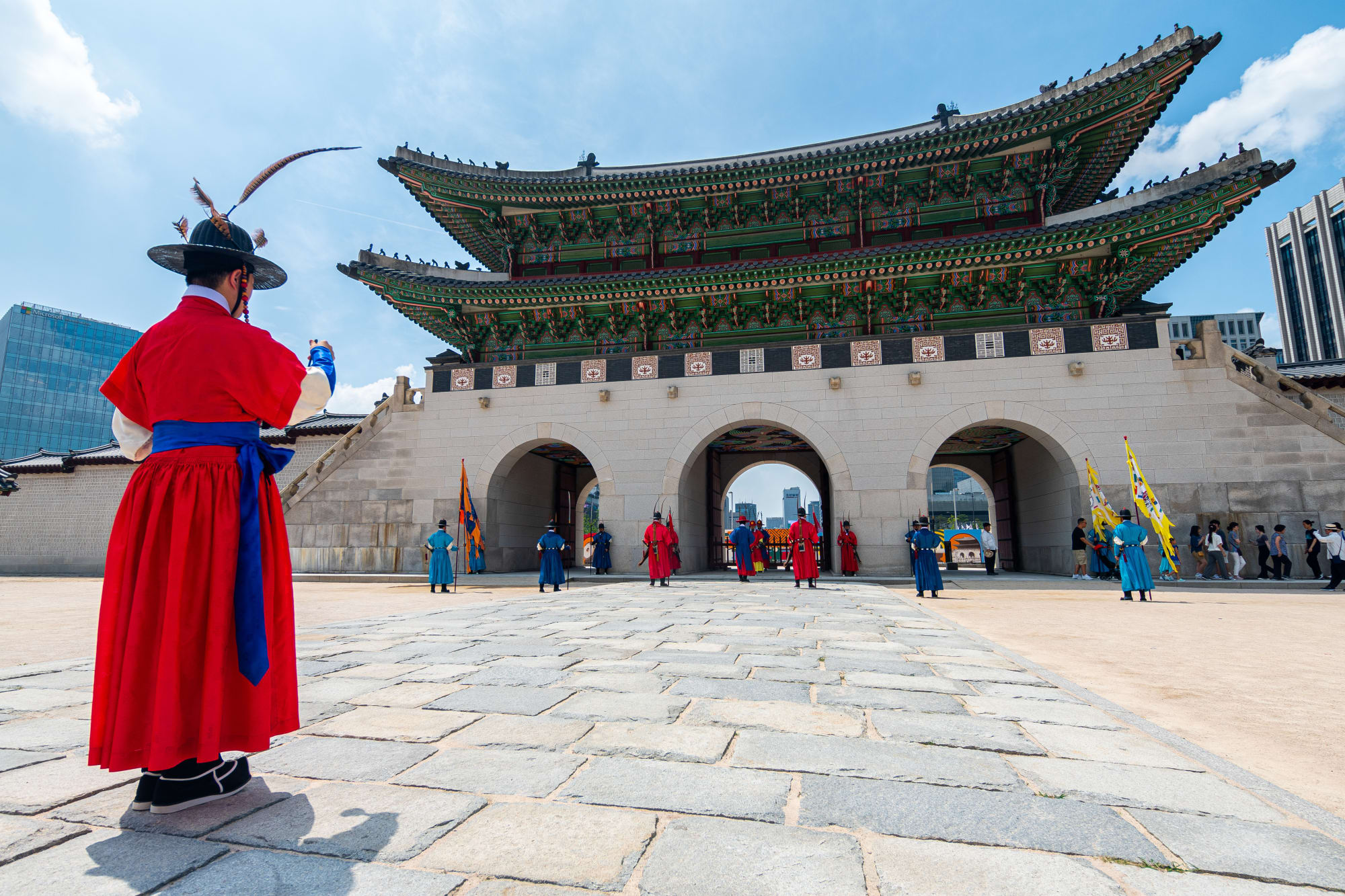 Stadtrundfahrt Seoul - halbtägig, englisch, Gruppe: Suükorea Seoul Gyeongbokgung Palast Wachablöse