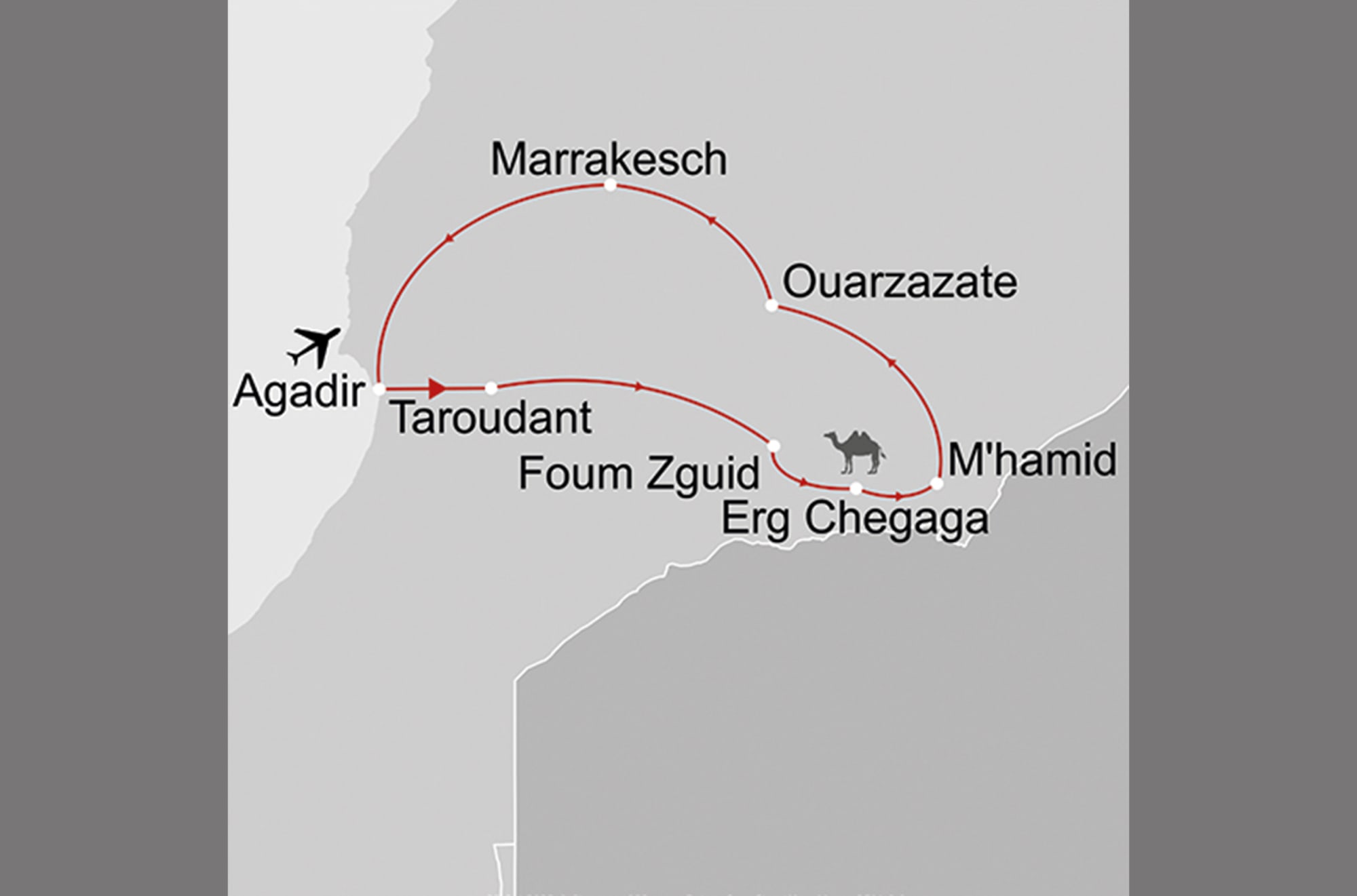 Marokkos Süden - Natur & Kultur ab Agadir | Taghazout: _Karte_Marokko-marokkos-sueden-natur-und-kultur_copyright: Stepmap, 123map-2013 Daten: OpenStreetMap, Lizenz ODbL 1.0