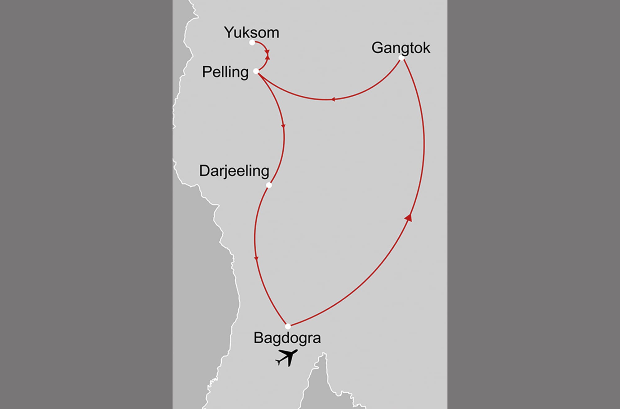Faszinierendes Sikkim & Darjeeling ab Sikkim | Darjeeling | Bagdogra: _Karte_indien-faszinierendes-sikkim-und-darjeeling_copyright: Stepmap, 123map-2013 Daten: OpenStreetMap, Lizenz ODbL 1.0