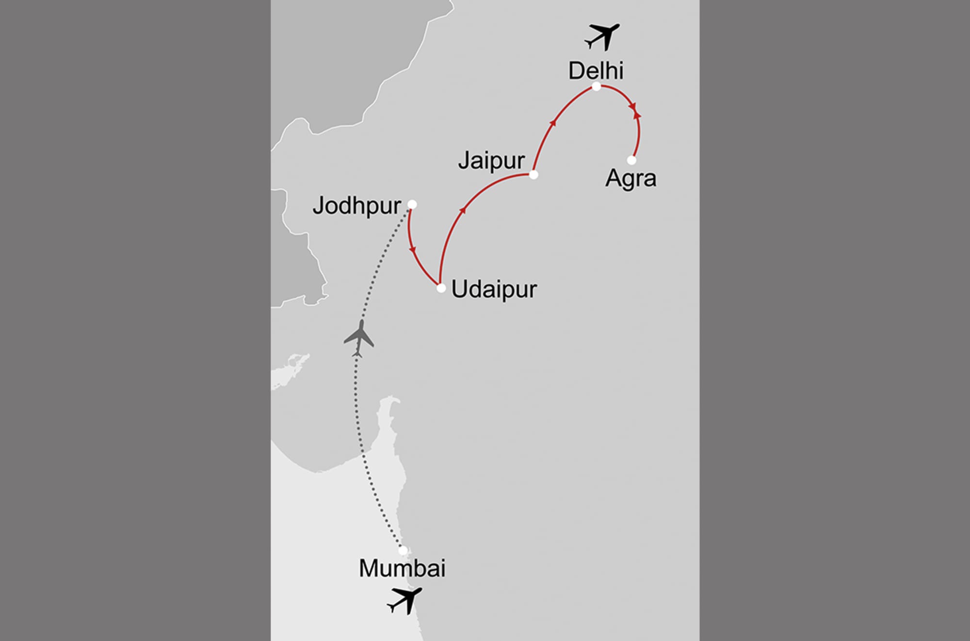 Auf den Spuren der Maharadschas ab Mumbai | Maharashtra: _Karte_indien-auf-den-spuren-der-maharadschas_copyright: Stepmap, 123map-2013 Daten: OpenStreetMap, Lizenz ODbL 1.0