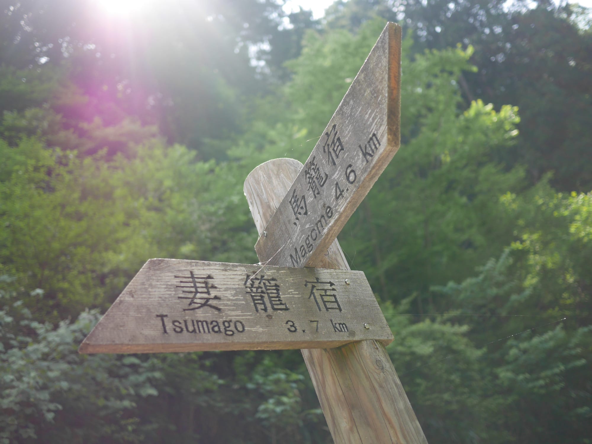 Unterwegs entlang des Nakasendo Trails ab Tokio: Japan Kiso Tal Nakasendo Straße Schild