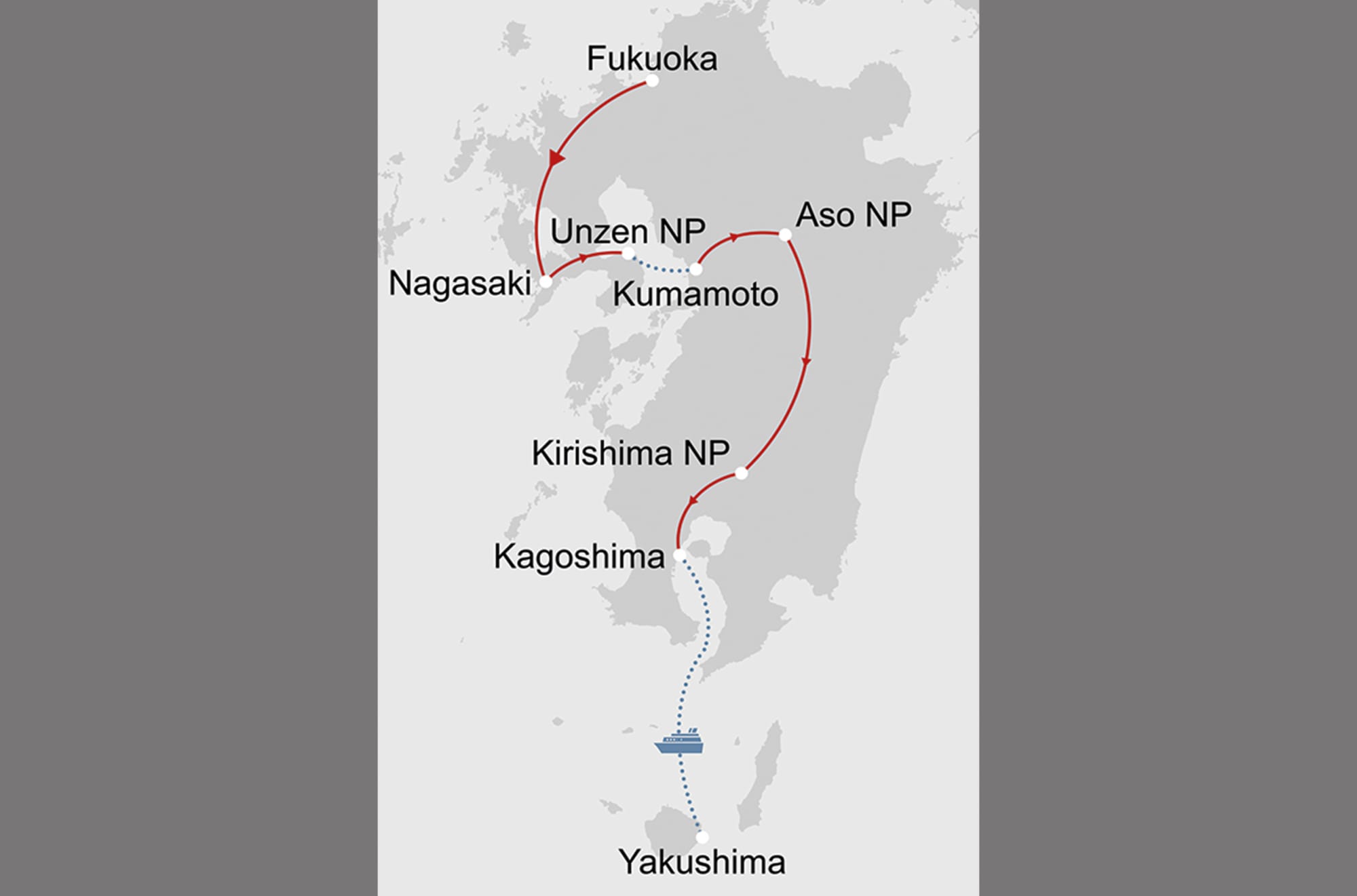 Wildes Kyushu - Mietwagenreise: _Karte-Japan-selbstfahrertour-kyushu_copyright: Stepmap, 123map-2013 Daten: OpenStreetMap, Lizenz ODbL 1.0