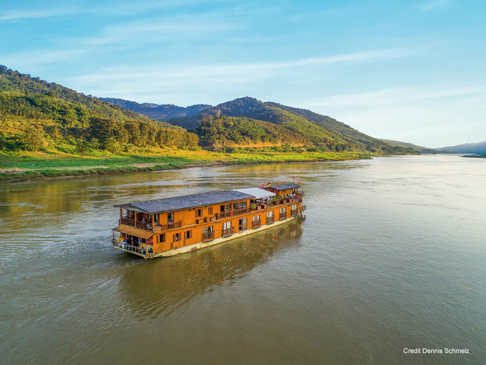Laos entlang des Mekong, Luang Prabang - Vientiane: Laos Mekong River Cruise Flusskreuzfahrtschiff Mekong Sun - Credit Dennis Schmelz