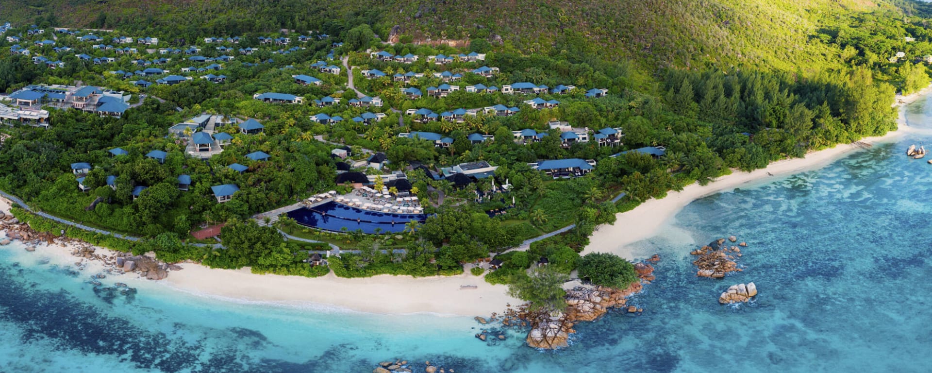 Raffles Seychelles in Praslin:  Raffles Seychellen Luftaufnahme