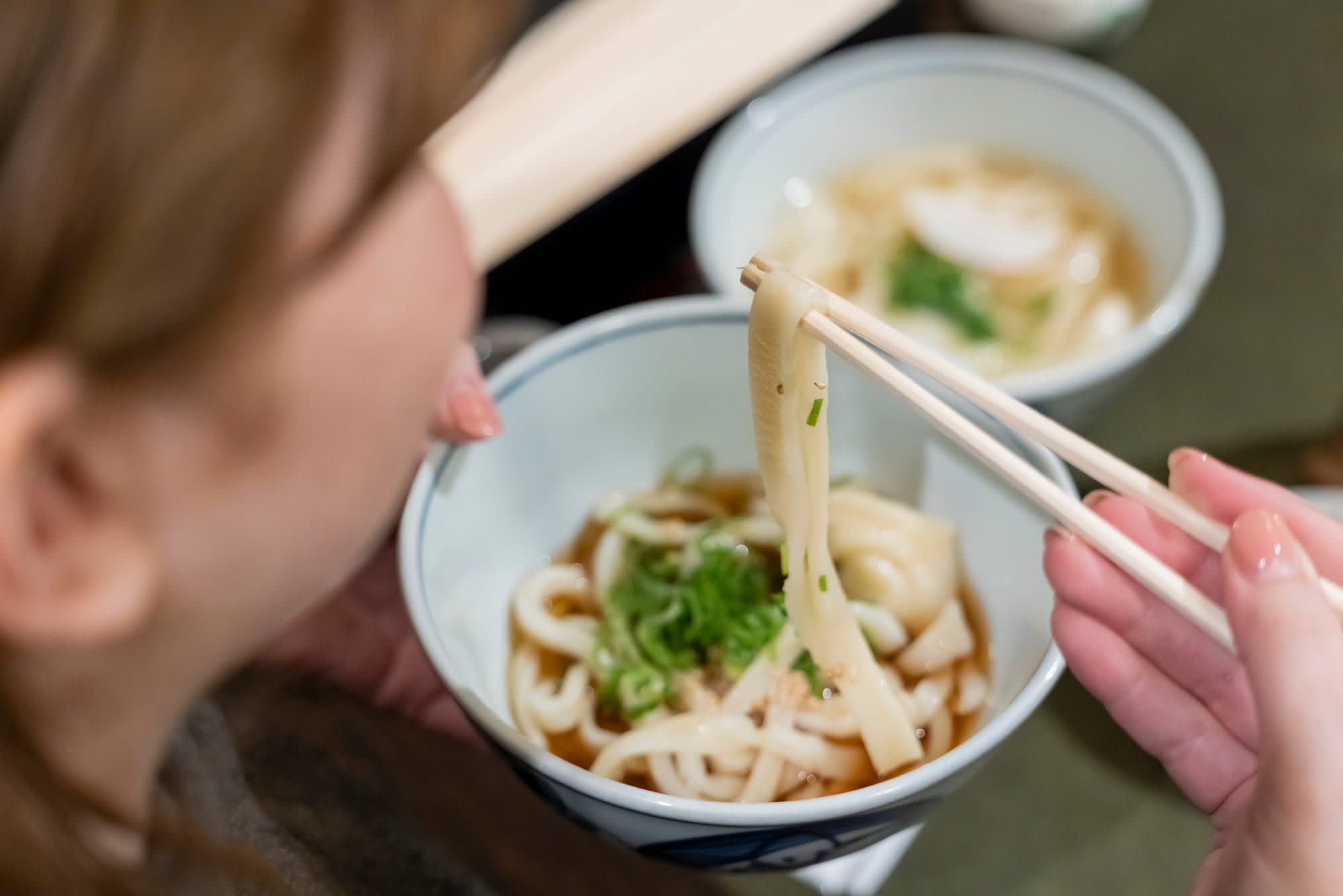 Westjapan entdecken mit dem Luxusbus ab Osaka: Japan Shinki Bus Udon Nudeln