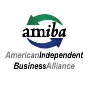 amiba Circular logo with arrows and text, designed as a branding element.