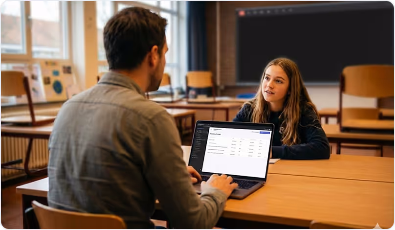 Middelbare scholier die geconcentreerd werkt met de interactieve leermodules van KennisKick.