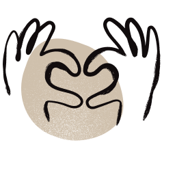 Illustratie van twee handen die een hartvorm vormen rond een lichte, gearceerde cirkel.