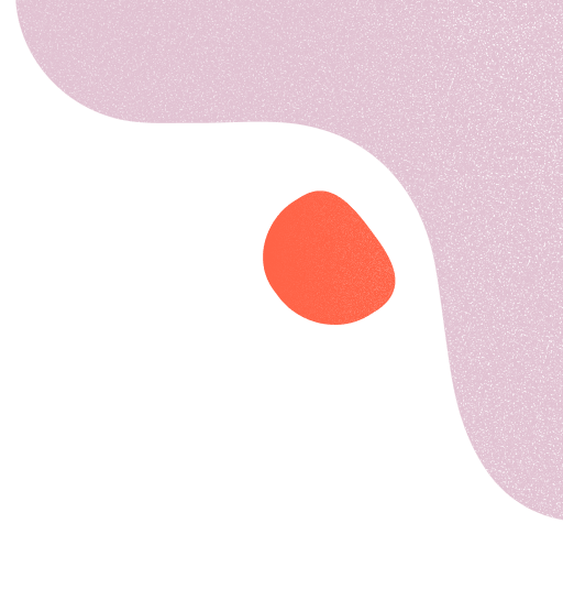 Abstract compositie van een grote roze vorm met een kleine oranje vorm op zwarte achtergrond.