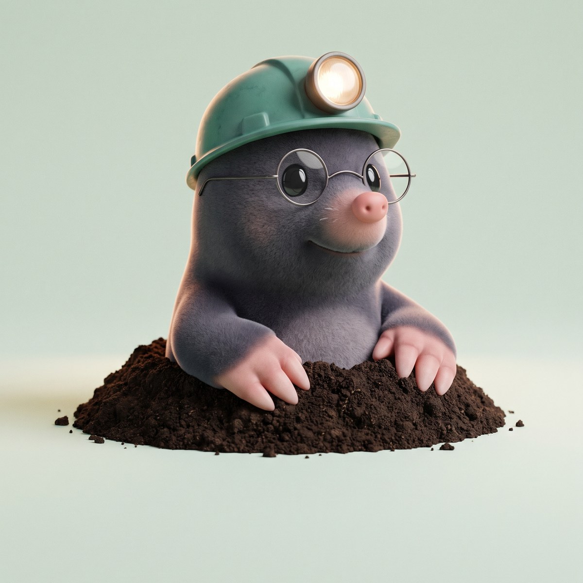 Digby, a mole in round glasses and a green miner's helmet