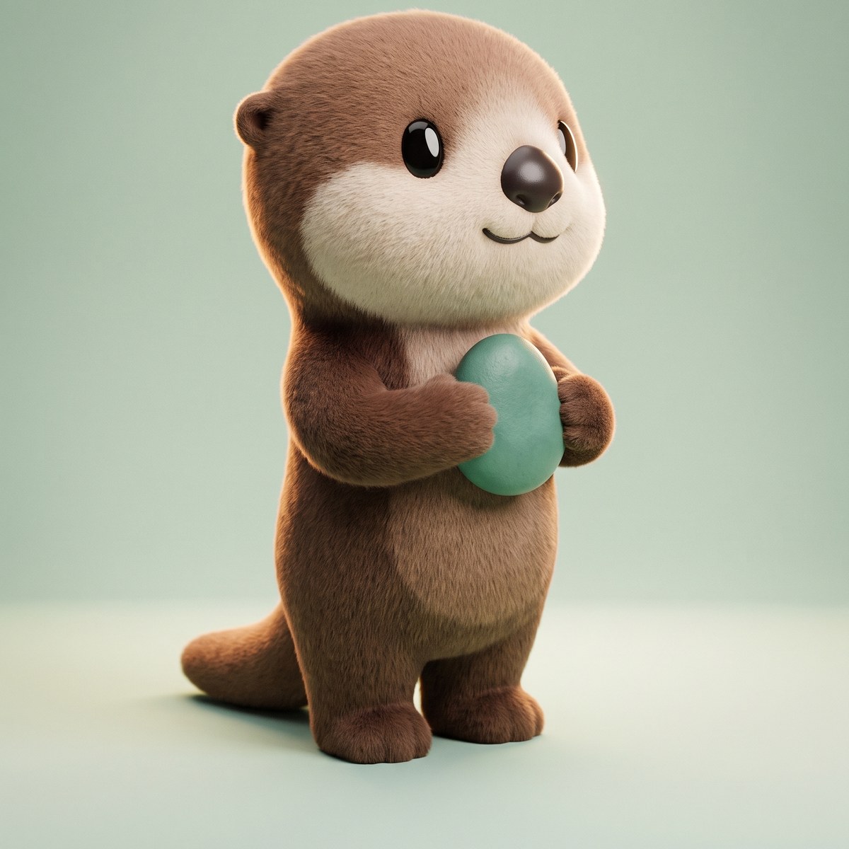 Pebble, a brown sea otter holding a green pebble