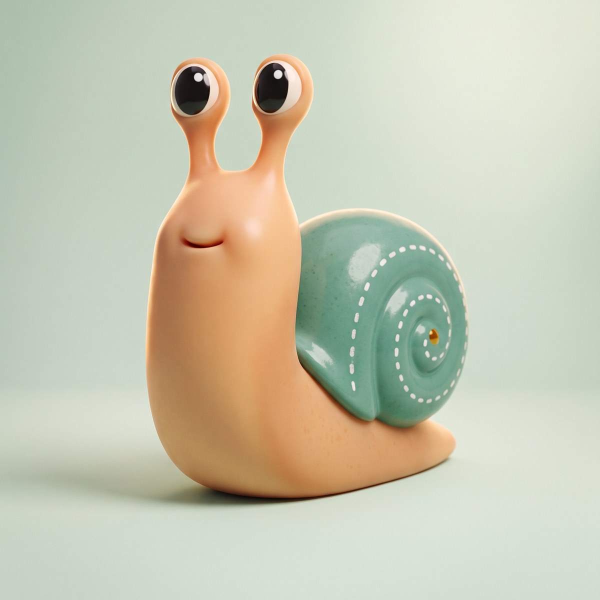 Trundle, a peach snail with a green ceramic shell