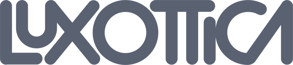 Luxottica logo in gray rounded uppercase letters.
