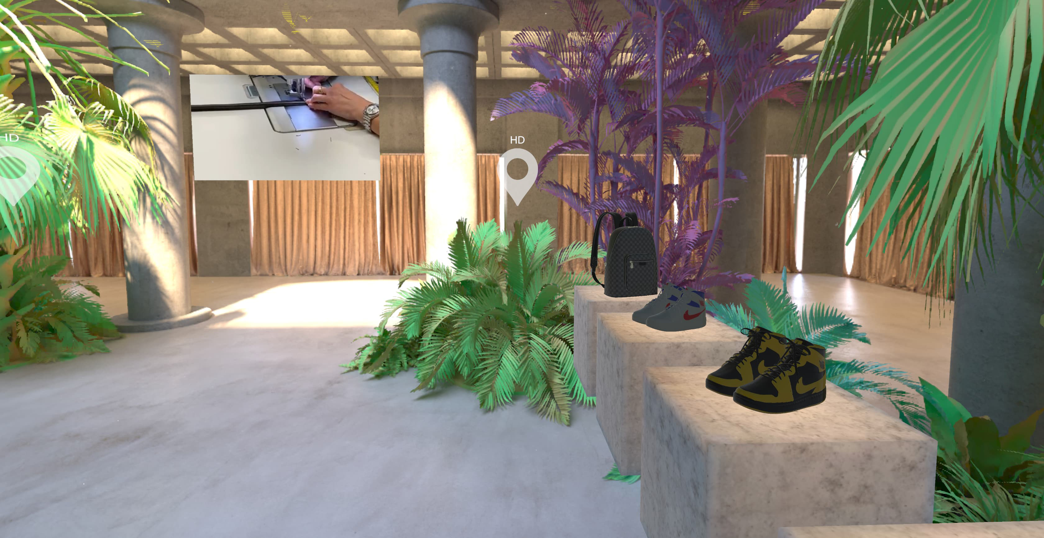 Vshop 3D store with plants and products on display, explorable in real time