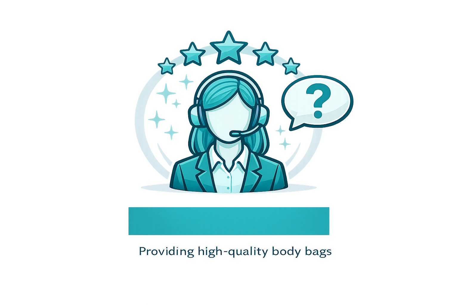 Illustration of a customer service representative with a headset, surrounded by five stars and a speech bubble with a question mark.