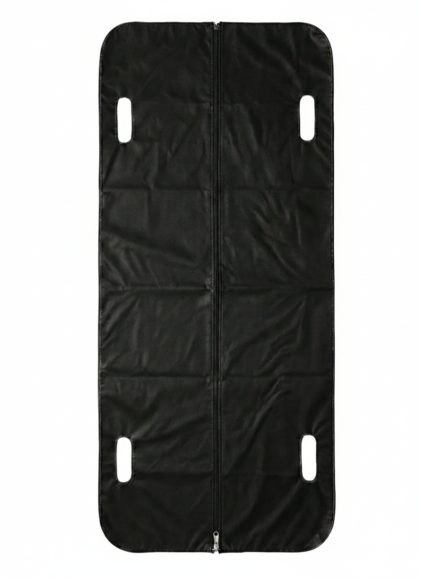 Long black padded carrying case with zipper and a clear ID window pocket.