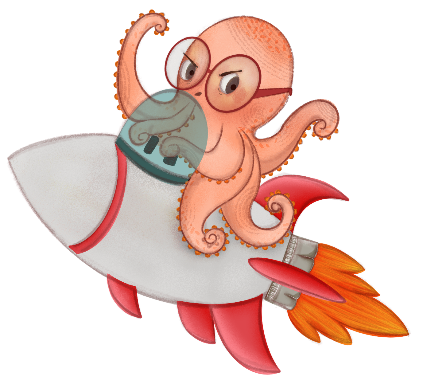 Octopus illustration riding a rocket, representing modular future-proof AI builds