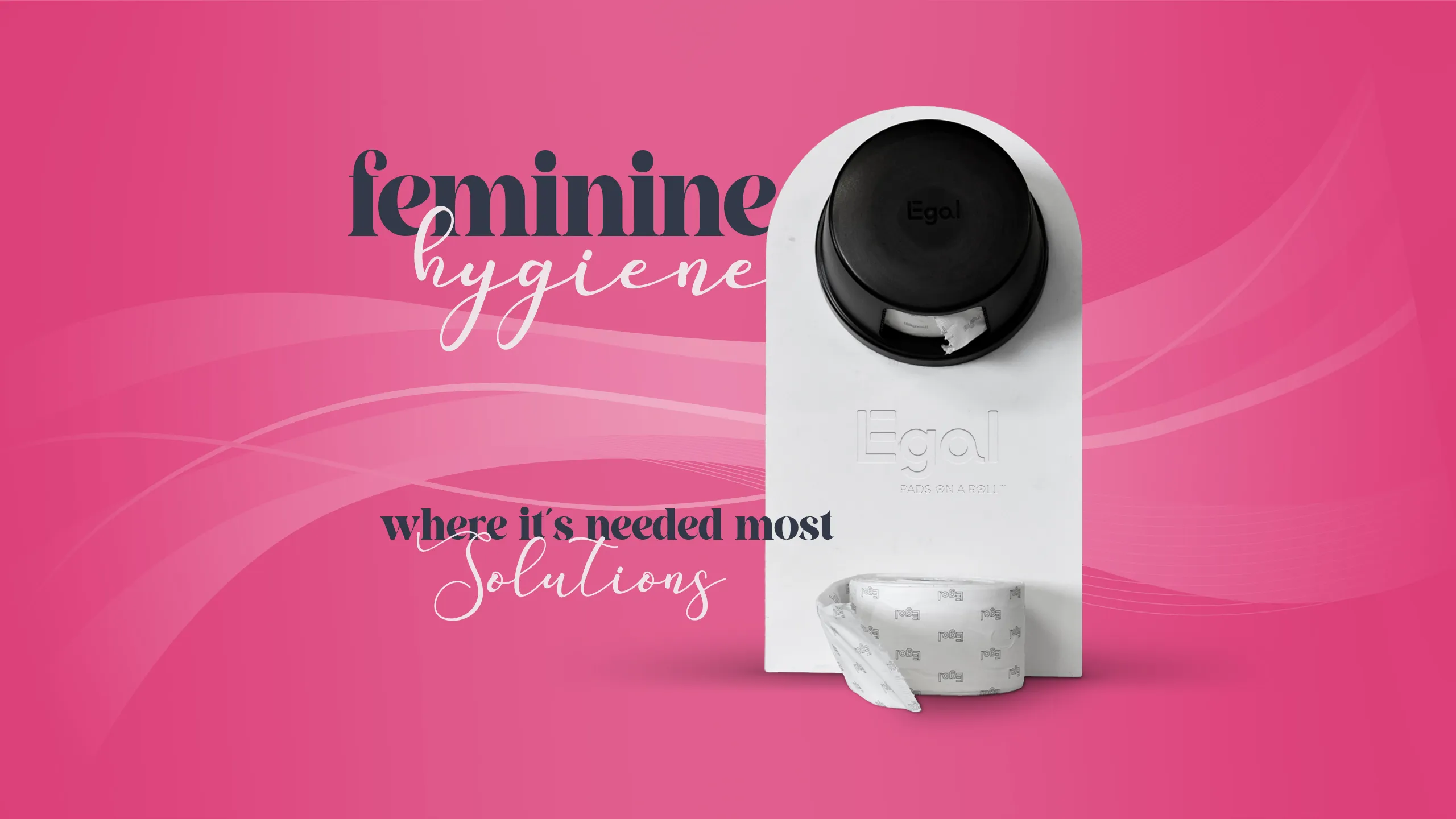 Egal feminine hygiene dispenser with branded roll on pink background