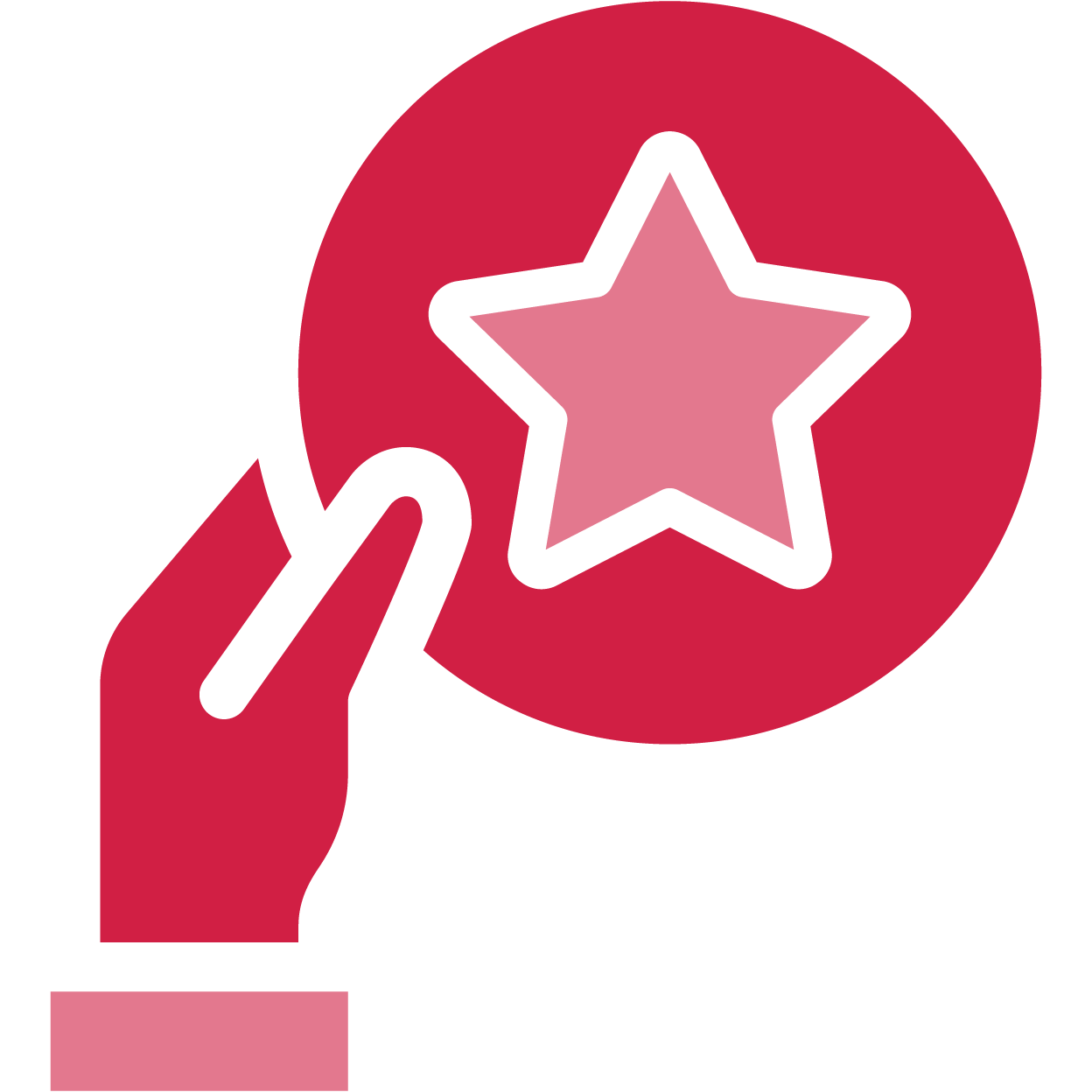 A hand holding a circular red object with a black star inside it.