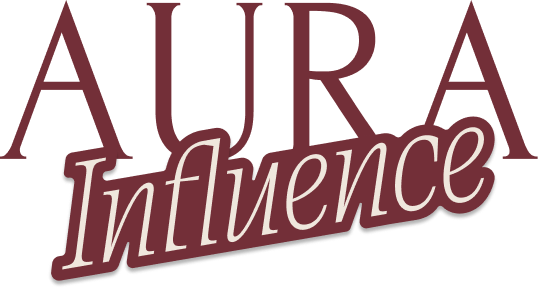 Text logo reading 'AURA Influence' with 'AURA' in large uppercase letters and 'Influence' in italic script below.
