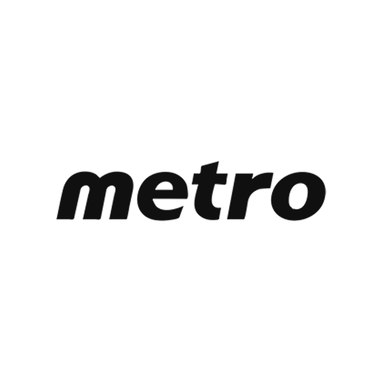 Metro brand logo in black lowercase letters.