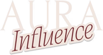 Text logo featuring the words AURA in large uppercase letters and Influence in italic script overlapping the bottom of AURA.