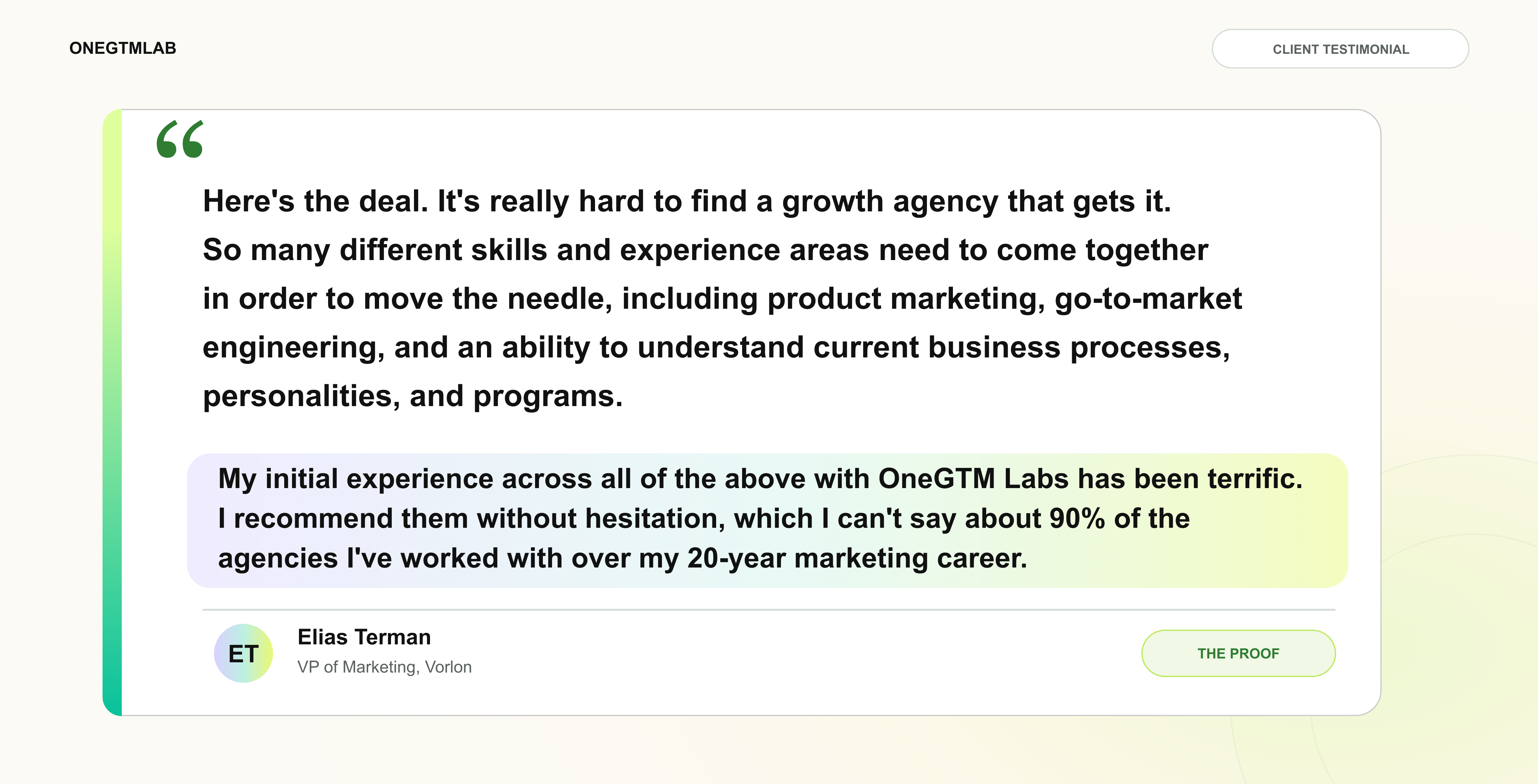 Client testimonial