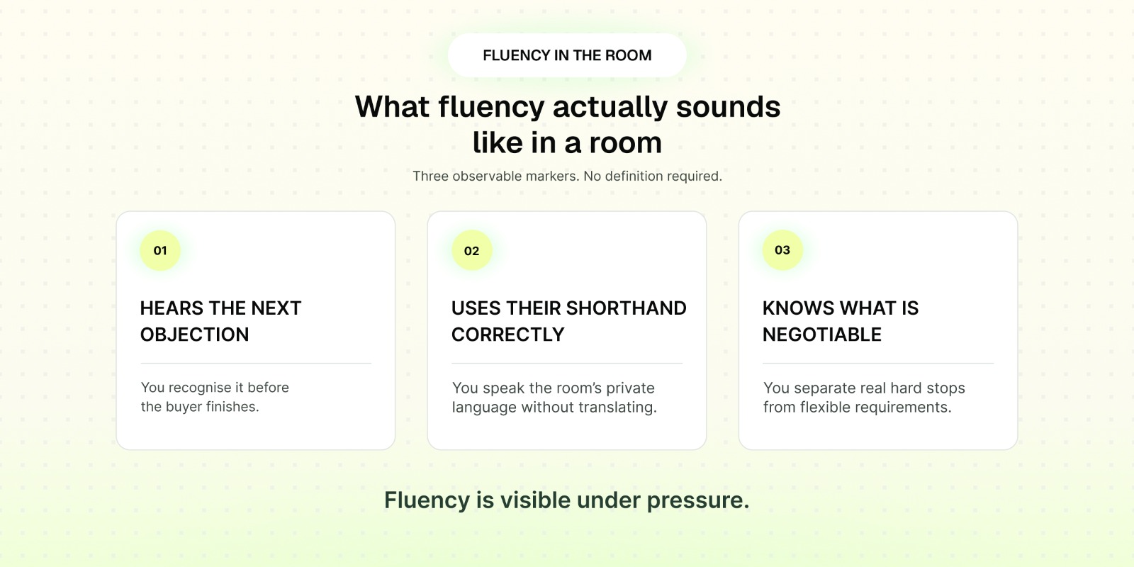 What fluency actually sounds like in a room