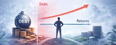 Illustration of rising debt levels while company returns remain flat