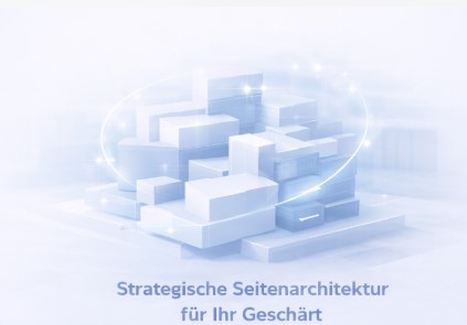 Abstract 3D blue and white blocks arranged with a glowing circular line around them, representing strategic side architecture for business.