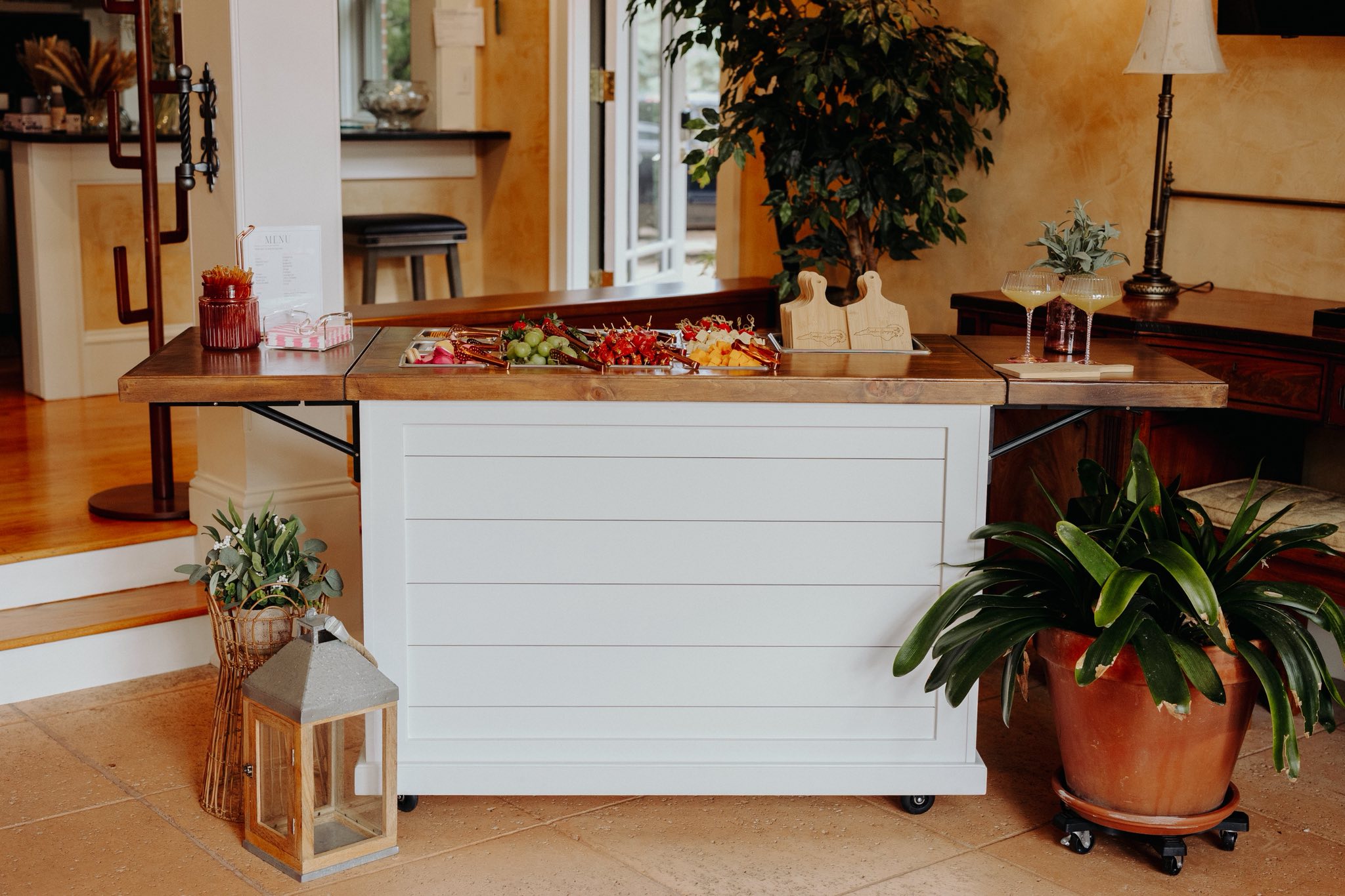 Mobile charcuterie cart at an outer banks wedding