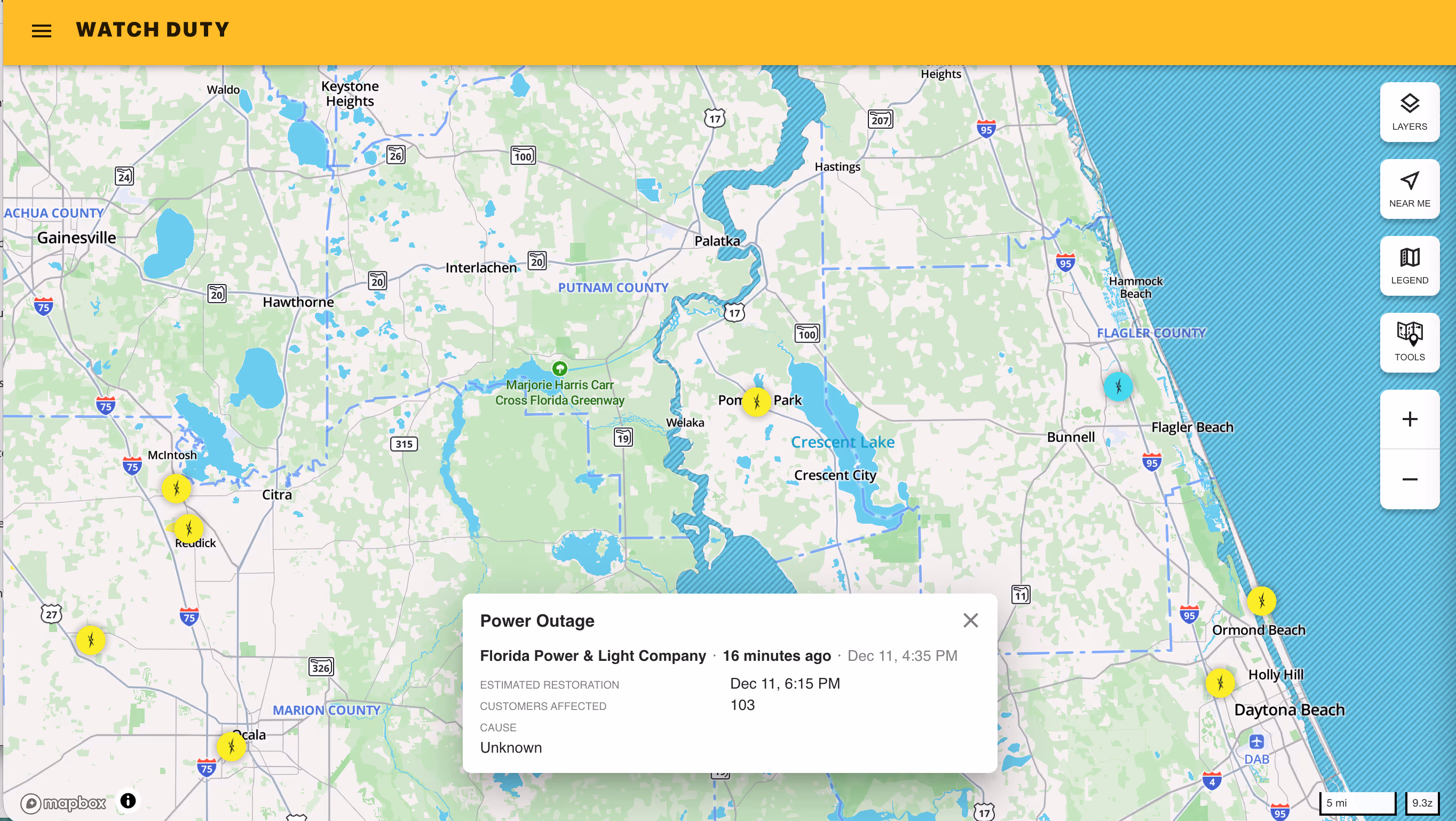 Nationwide Power Outage Information Now in Watch Duty