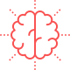 Red abstract icon of a human brain with interconnected nodes representing a neural network or artificial intelligence.