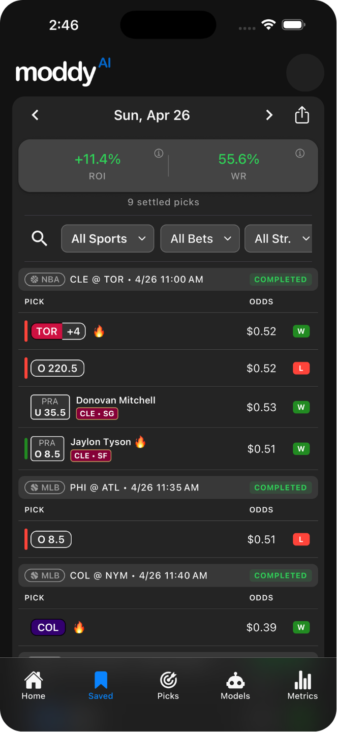 Mobile sports betting app screen showing prop bet details
