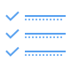 Three blue check marks aligned vertically with three horizontal dashed lines to the right of each check mark, symbolizing completed tasks on a to-do list.