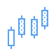 Four blue candlestick chart symbols arranged in ascending order showing increasing trend.
