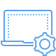 Blue icon of a laptop with a gear symbol in front, representing device settings or configuration.