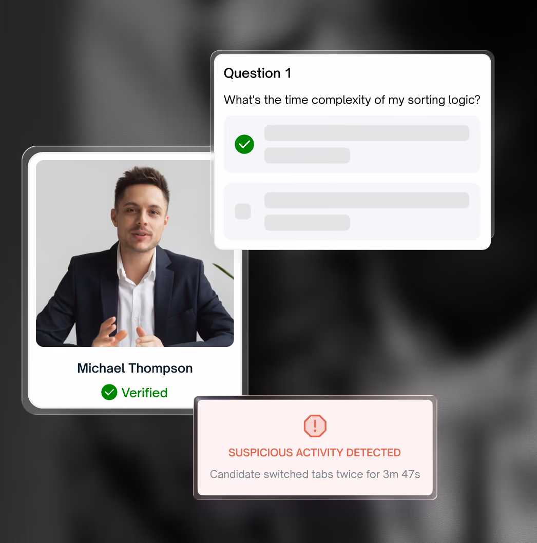 User interface showing candidate Timothy Jones, Principal Engineer applying for Software Engineer in San Francisco, with progress on must-have and nice-to-have skills categories.