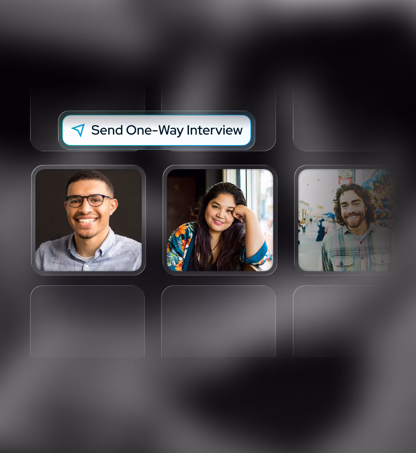 Job candidate sourcing platform interface showing profiles of three senior software engineer candidates with details on experience, education, and resume attachments.