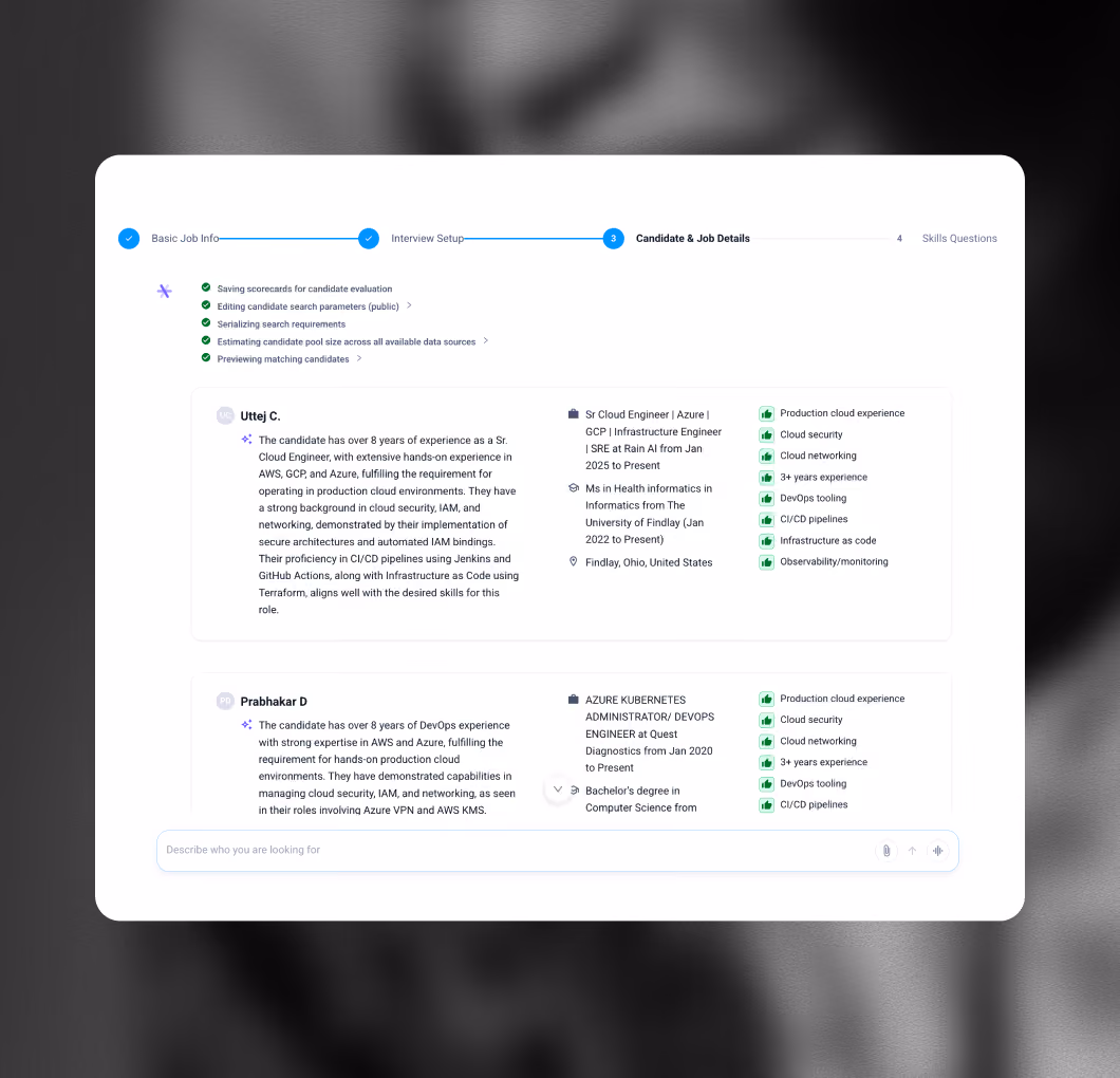 Chat interface titled Application Boost Agent with a conversation about generating personalized emails for job candidates, including a sample email preview.
