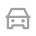 White simple car icon with rounded edges and four wheels.