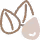 Three abstract stylized leaves in brown, blue, and beige on a white background.