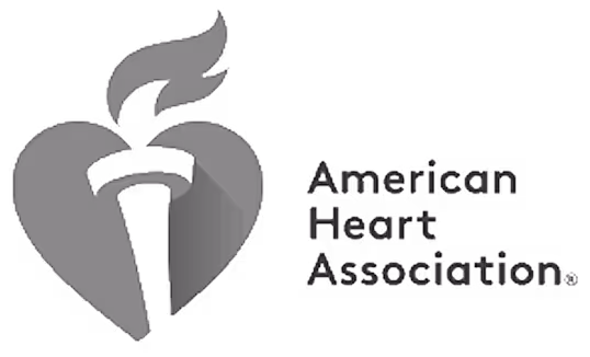 American Heart Association logo with a heart and torch symbol.