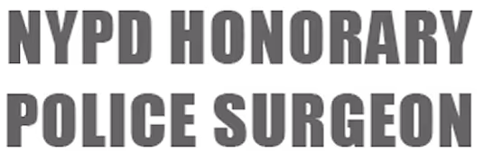 Text reading 'NYPD Honorary Police Surgeon' in bold black capital letters on a transparent background.